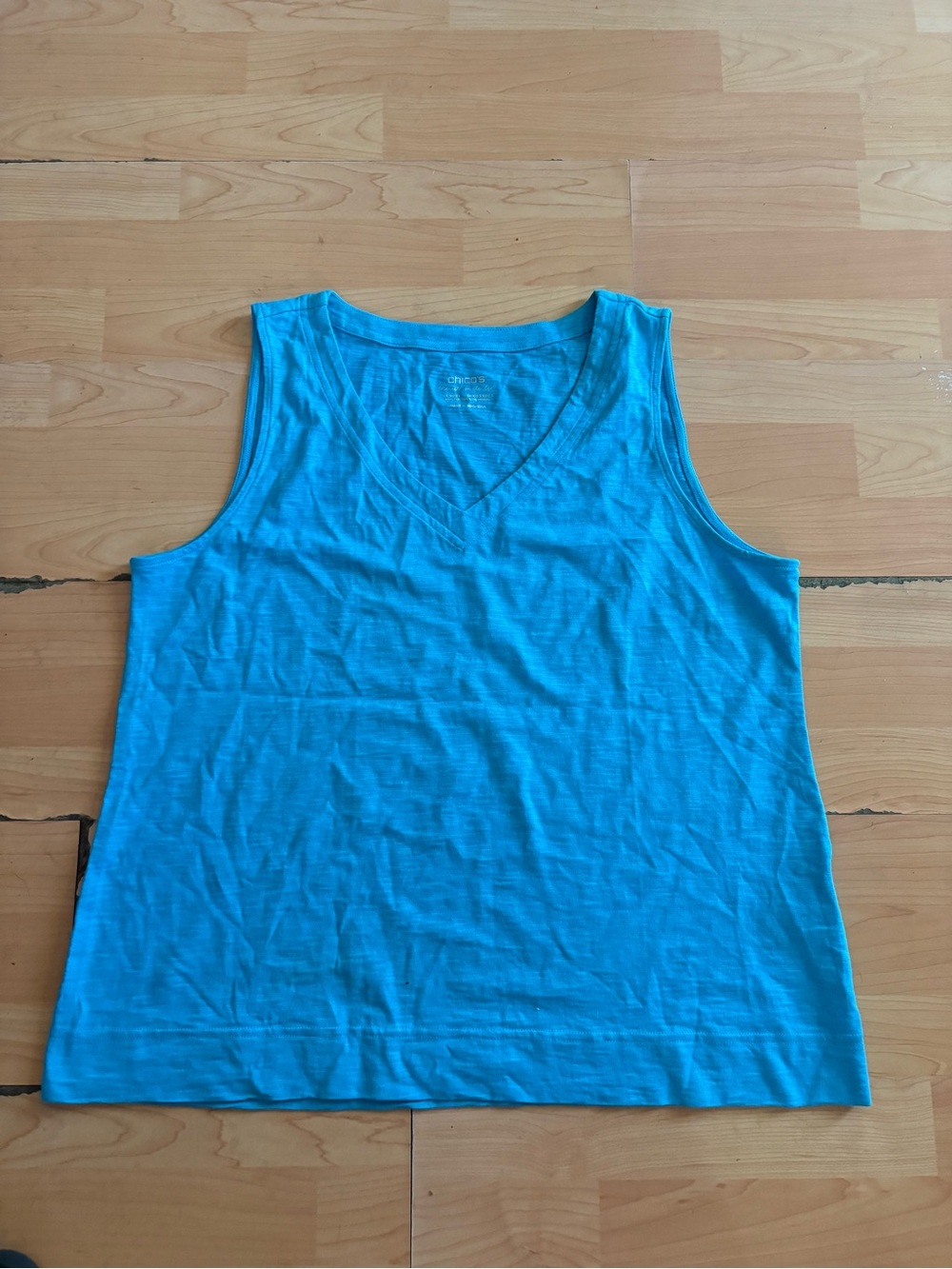 CHICO’S Blue Ultimate Tee Sleeveless Top Size XL Women V-neck Casual AB4